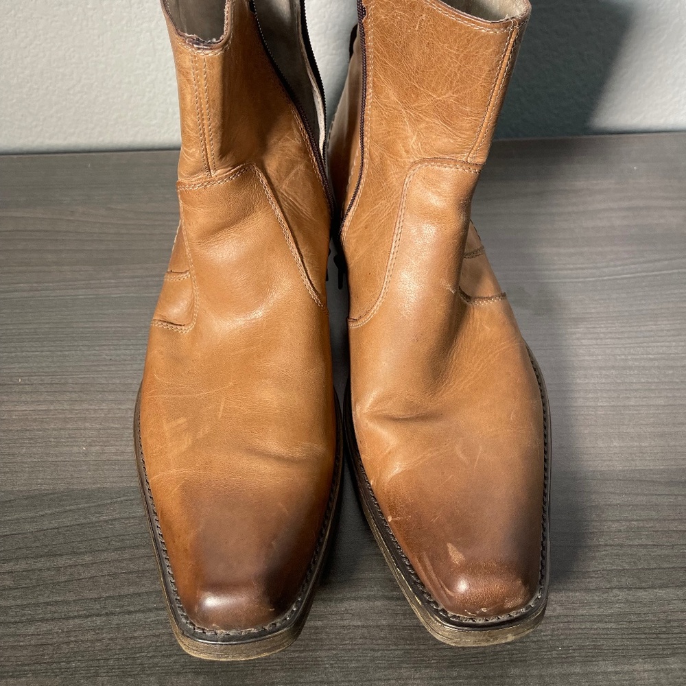 ALDO Boots Mens Size 11.5 (EU 45) Ankle Zip Brown Leather Tan